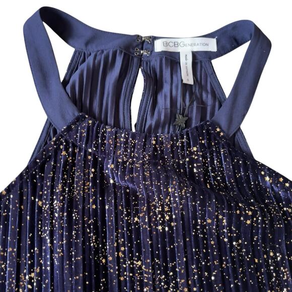 BCBGeneration Dress Velvet Gold Metallic Pleated Mini - Picture 4 of 9